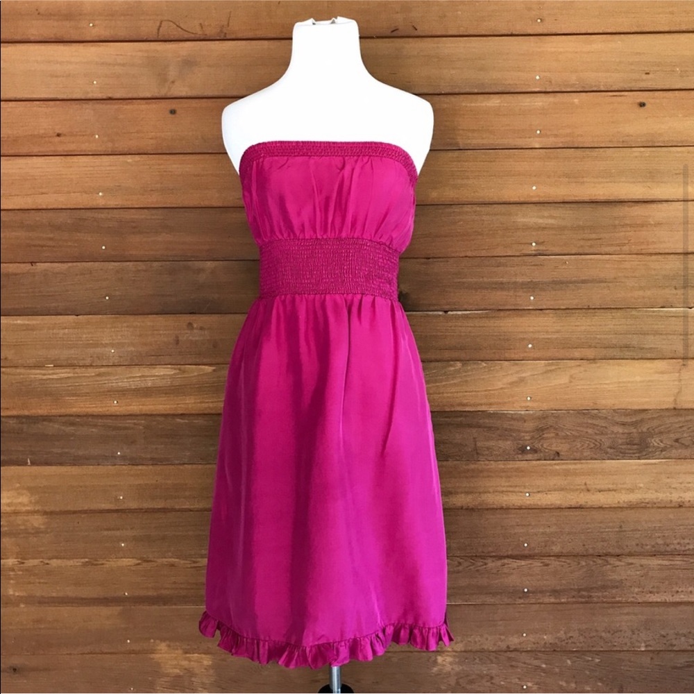 Anthropologie Mauve Fuchsia Silk Strapless Dress